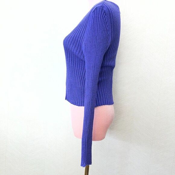 Unif Long Sleeve Violet Purple Ribbed Knit Cropped Cardigan Sweater Womens XL - Picture 4 of 13